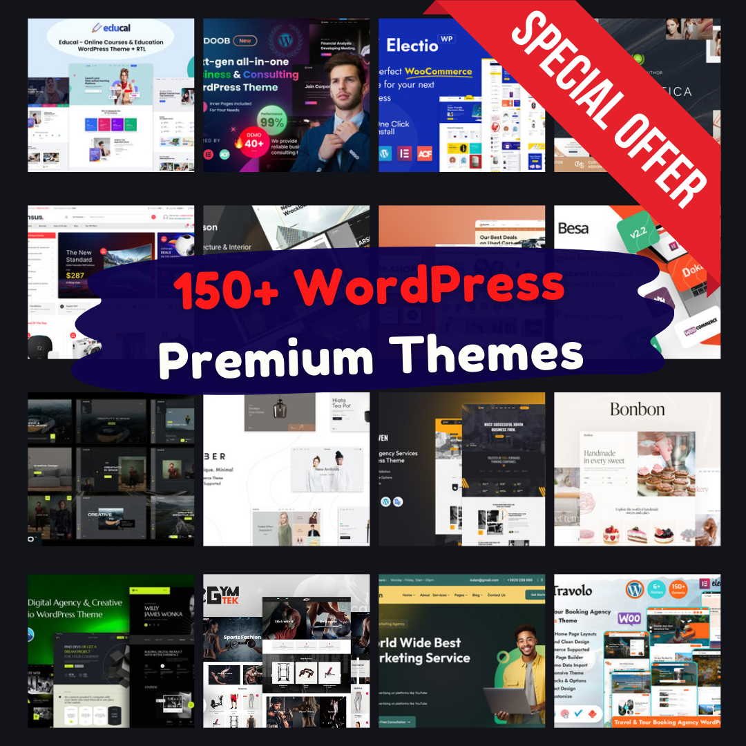 150+ Premium WordPress Themes Bundle | Responsive & SEO-Optimized